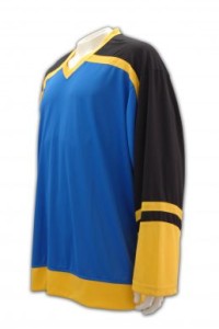 W053 自製長袖排球衫  設計功能性運動衫  長袖球衣來版訂製  長袖球衣供應商HK    藍色   撞色 黃色、黑色